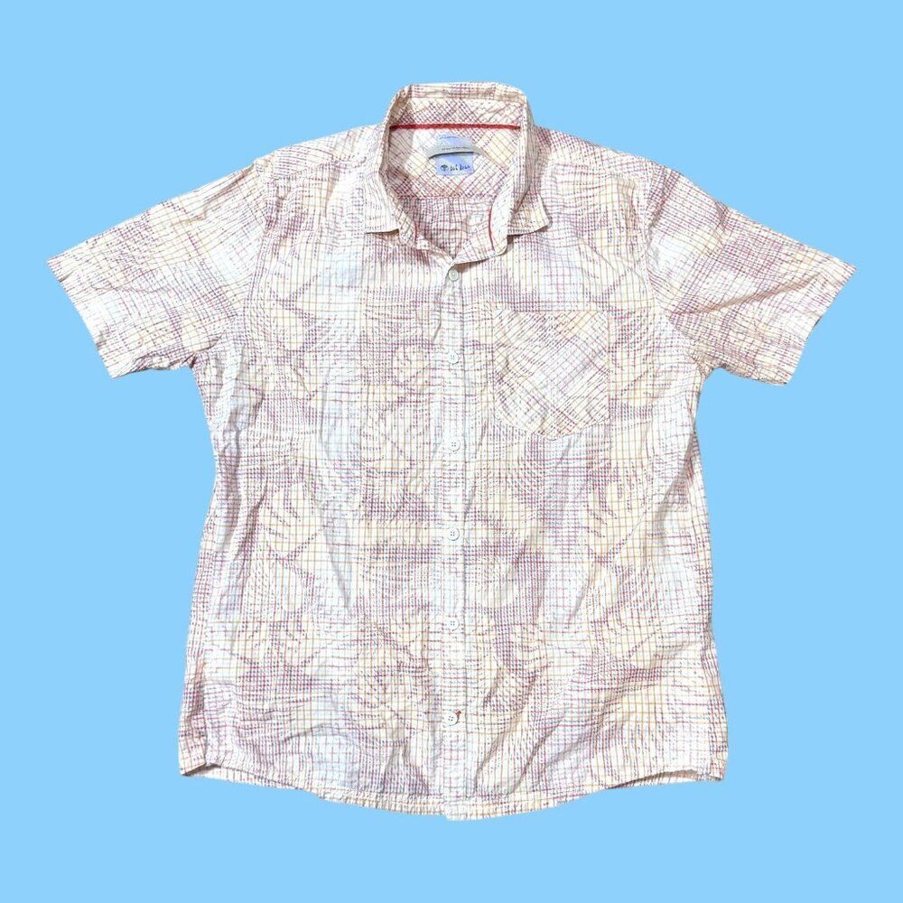 Fat Face Womens XXL Plaid Hawaiian Leaf Short Sleeve Button-Up Shirt Cotton Camp